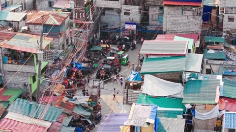Slow drone movement reveals systemic risk within crowded urban fabric zones Stock Footage 328498197