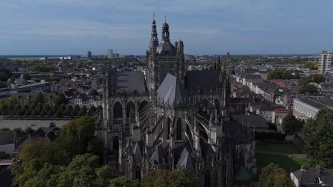 Slow Drone Orbit Around St. John's Cathedral in Den Bosch Stock Footage 347214225