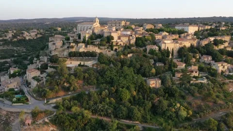 Slow drone orbit of Grodes, in Provence at sunrise Stock Footage 255506201