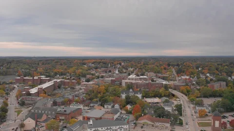 Slow Drone Pan Over Cloudy Day In Downtown Dover New Hampshire Video stock 128194116