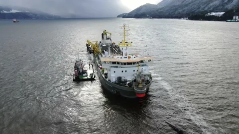 Slow drone Pan over Dredge 4K Stock Footage 149139196