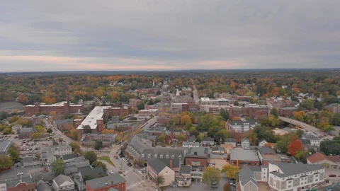 Slow Drone Pan Over Overcast Day In Downtown Dover New Hampshire Video stock 128194136