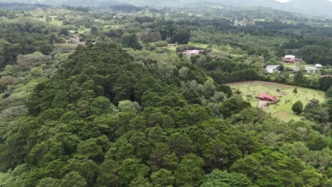 Slow Drone Shot of Trees on a Green Mountain in Costa Rica Stock Footage 317847960