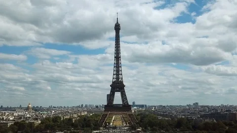 Slow drone view Eiffel Tower in Paris, France. Bridge with Sky Stock Footage 102838500