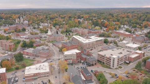 Slow Drop Drone Shot Over Downtown Dover New Hampshire Video stock 128193857