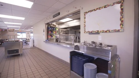 Slow Empty Cafeteria Pan With Anonymous Lunch Ladies Stock-Footage 88013668
