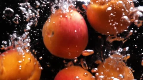 Slow fall of apricots into the water Stock Footage 219954167