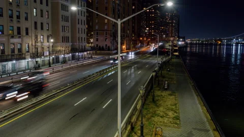Slow to Fast Light trails Highway Zoom Out Stock Footage 145044924