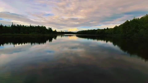 Slow To Fast Pan To The Right Of A Beautiful Lake Blue Sky And White Clouds Stock-Footage 255175038