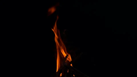 Slow fire flame burning and glowing on dark night screen background Stock Footage 247224864