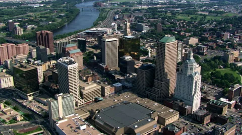 Slow flight over downtown Hartford, CT Stock Footage 59535477