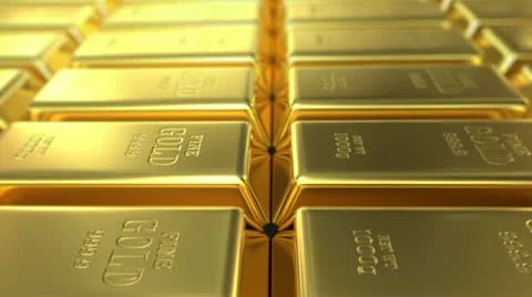 Slow flight over gold bars Video stock 21895336