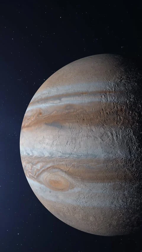 Slow flight over Jupiter. Milky Way and Jupiter background. Space look. 4K Verti Stock Footage 264169269