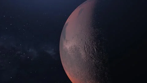 Slow flight over Mars. Milky Way and Mars background. Space look. Stock Footage 264122965