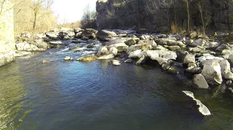 Slow flight over  mountain  small river. Aerial Video stock 36214731