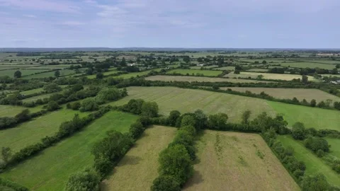 Slow flight over a patchwork of fields in England. Sunshine. Video stock 311394750