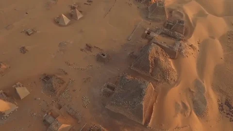 Slow flight over Pyramids of Meroe Video stock 72687483