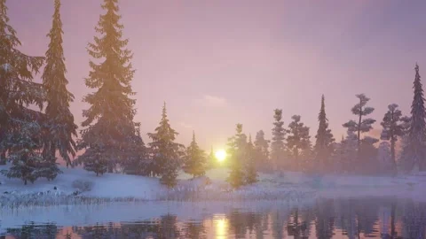 Slow flight over a river along a snow-covered peninsula Stock-Footage 263520374