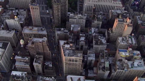 Slow flight over rooftops near Madison Square Park. Shot in 2006. Stock Footage 59528660