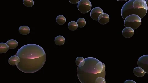 Slow Floating Iridescent Soap Bubbles Drifting Across a Black Background Stock Footage 329595605