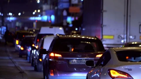 Slow Flow On A Freeway At Night. Traffic jam in the ciry. Stock Footage 82899933