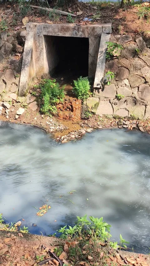 Slow-flowing drainage channels are filled with accumulated mud and clay pla.. Stock Footage 341957243