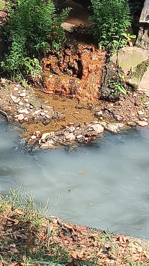Slow-flowing drainage channels are filled with accumulated mud and clay pla.. Stock Footage 341957420