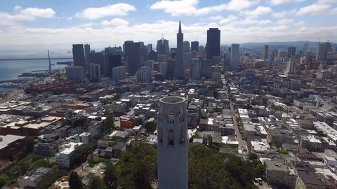 Slow fly over Coit Tower Stock Footage 90020699