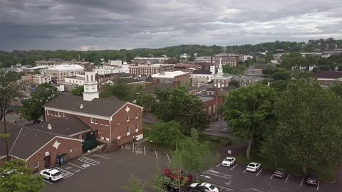 Slow fly over view of downtown Greeneville Tennessee Stock Footage 113519993