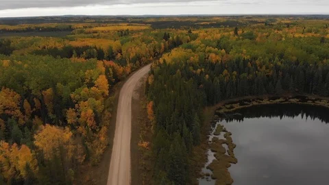 Slow flying drone over a calm lake with clouds reflecting in the water. Stock Footage 116732136