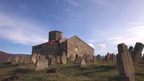 Slow flying over the ancient graveyard Stock Footage 70951247