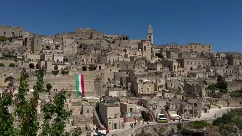 Slow Forward Camera View of Sassi di Matera Skyline, Italy, UNESCO Travel B-Roll Stock Footage 336674178