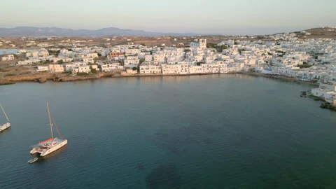 Slow Forward Drone Movement Over Naoussa, Paros at Sunset Stock Footage 289602056