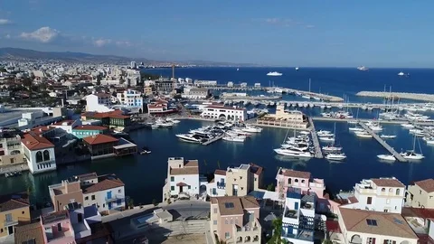 Slow high angle view of harbour, Cyprus Stock Footage 78355868