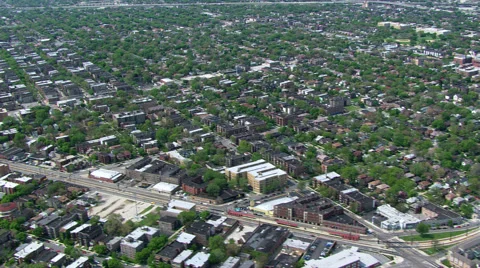 Slow, high flight over Chicago suburban area. Shot in 2003. Stock Footage 59441695