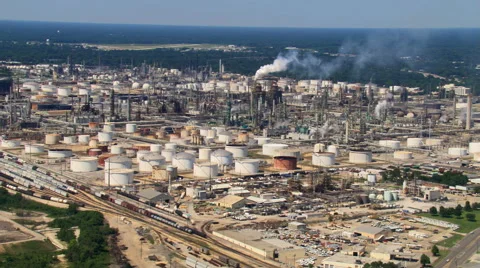 Slow, high flight over crude oil refinery Stock Footage 59473545