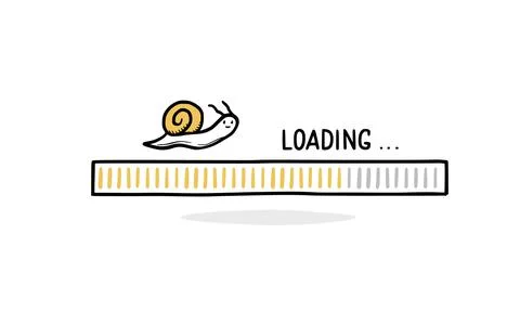 Slow internet loading bar doodle with snail. Stock Illustration
