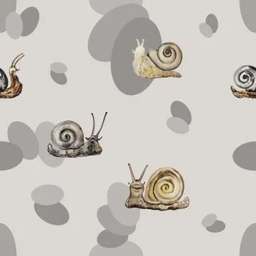 Slow lazy snails hand drawn in watercolor. Stock Illustration
