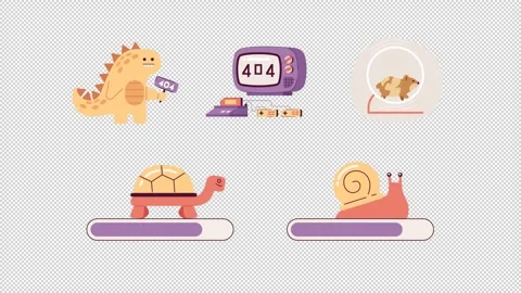 Slow loading bar and 404 error cartoon animation pack Stock Footage 344959400