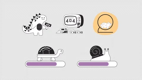 Slow loading bar and 404 error black and white line animation pack Stock Footage 345651283
