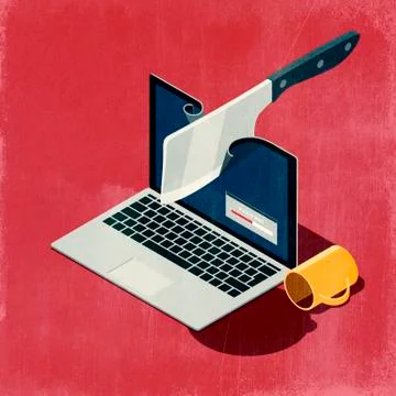 Slow loading bar and cleaver tearing the laptop Stock Illustration