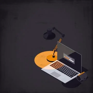 Slow loading progress bar on the laptop Stock Illustration