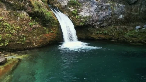 Slow mo aerial forward flight to Blue Eye Kaprre waterfall Albania Stock-Footage 342270294