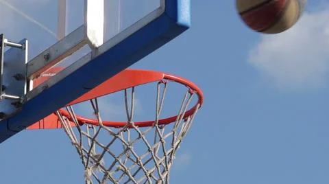 Slow-Mo: Basket Ball Falling Into The Basket Stock Footage 39465029