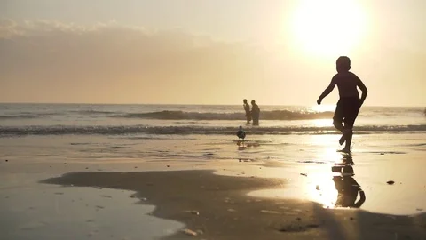 Slow Mo Bird and Kid at Beach Video stock 80962757