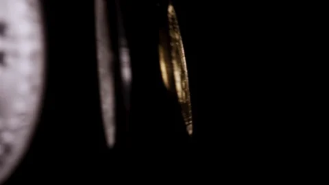 Slow mo bitcoins drop the back of the coin Video stock 85472737