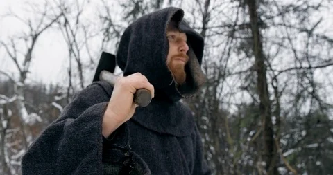 Slow Mo Blacksmith Walking With Hammer On Shoulder Stock Footage 112382335