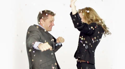 Slow-Mo: Business Couple Dancing And Celebrating Success Stock Footage 36991472