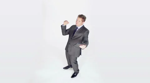 Slow-Mo: Businessman With Tablet Expressing Achievement Stock Footage 36990985
