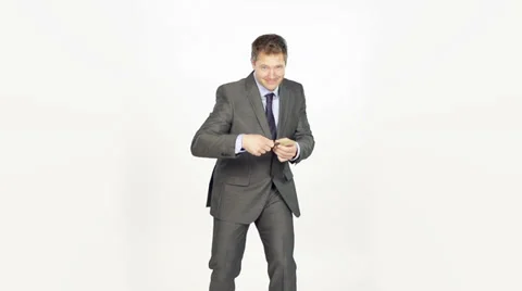 Slow-Mo: Businessman Throwing Cards And Pulling Out A Joker Stock Footage 36991064
